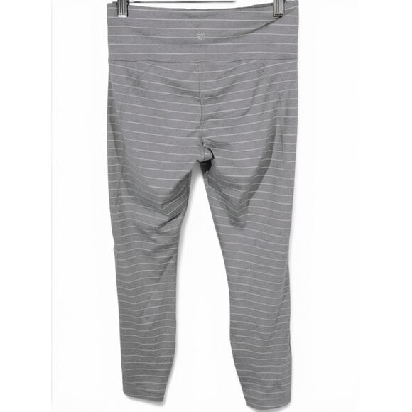 Athleta Salutation Leggings Gray Stripe High Rise 7/8 Powervita Size M - Picture 3 of 8